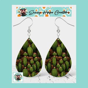 Earrings Flowering Cactus Desert Cacti Western Hand Sublimated Printed on MDF